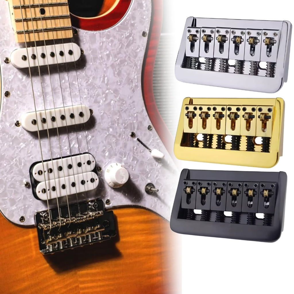 MOMOJIA Guitar Bridge with Copper Fixed Saddles and Zinc Block Replacement Part For Electric Guitar 10.5mm String Spacing