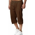 thumbnail image 4 of Men's Cotton Linen Pants 3/4 Quarter Waistband Loose Pant Casual Solid Color Drawstring Cropped Pants with Pockets, 4 of 6