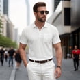 thumbnail image 2 of Telankuip Summer Color Block Waffle Short Sleeve Polo Shirts for Men Casual Textured Quarter Button Collar Comfortable Breathable Top Dress Business Work Shirt with Pocket White XL, 2 of 8