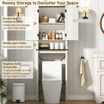 thumbnail image 3 of Over The Toilet Storage Cabinet with 2 Barn Doors, Farmhouse Wood Bathroom Storage Cabinet with Roman Column Decor, Over Toilet Bathroom Organizer with Adjustable Shelf & Door Cabinets, Rustic White, 3 of 7