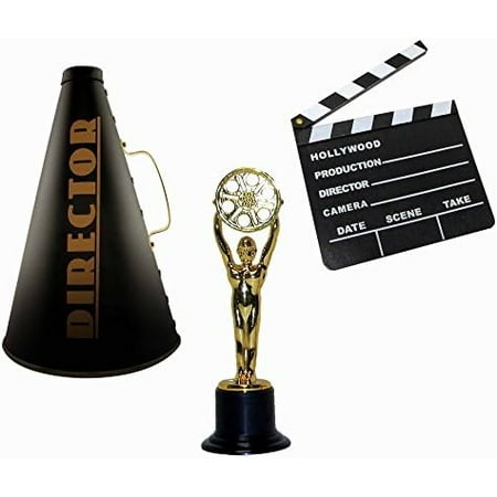 Hollywood Directors Party Kit Includes Directors Megaphone + Clapboard + Award Trophy