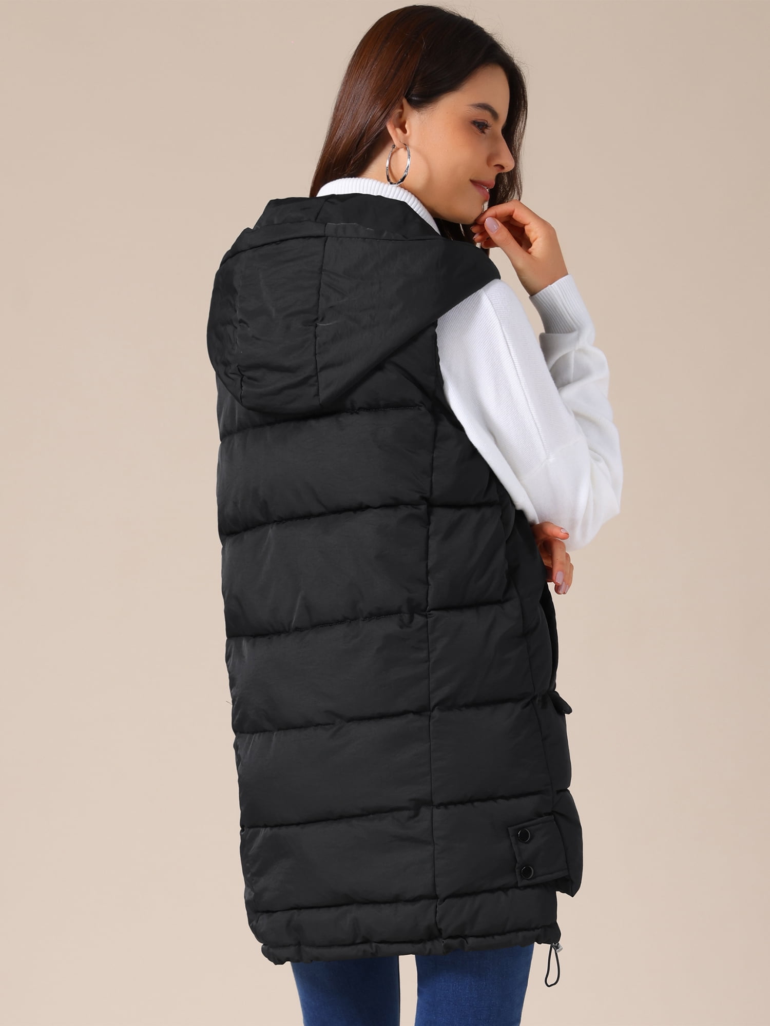 DARING DIVA Women's Hooded Sleeveless Long Parka Thicken Down Jacket XL Black
