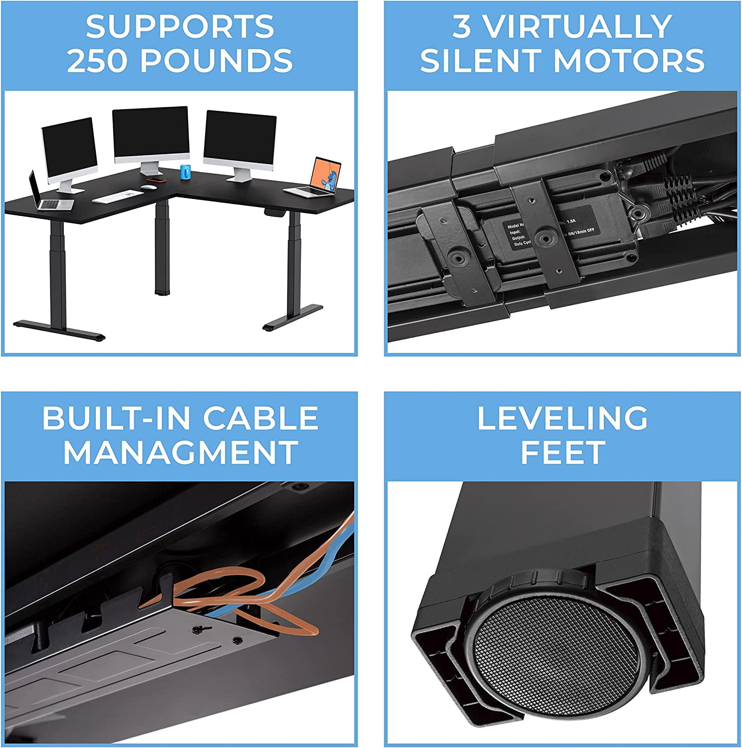 Stand Steady Tranzendesk Power | Extra Large 71" Electric L-Shaped Standing Desk | Giant Corner Stand Up Desk & Sit Stand Workstation |  Ergonomic Computer Desk Fits 4 Monitors (Black / 71")