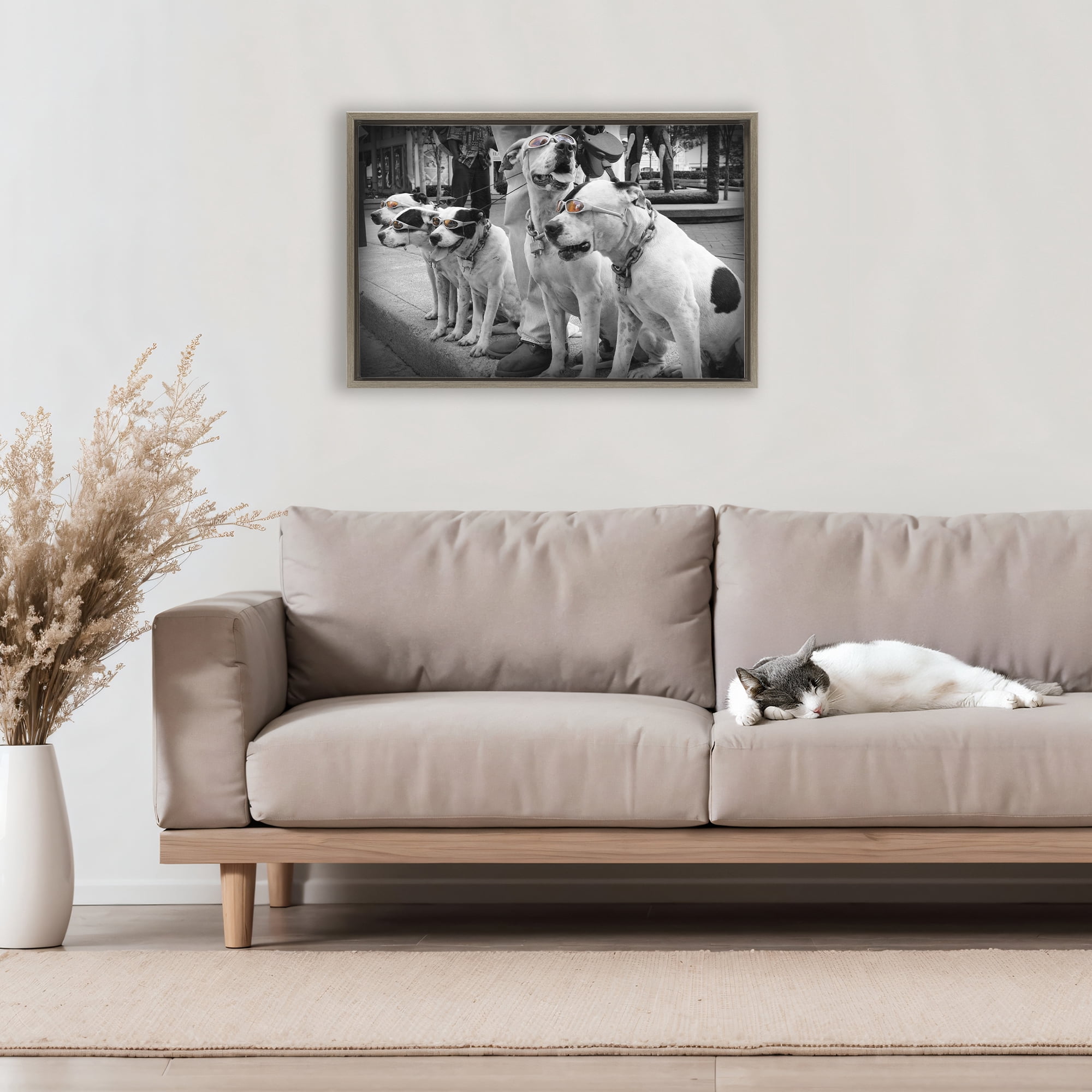 Stupell Industries Afternoon Stroll Pups Brown Framed Floater Canvas Wall Art, design by Scott Henderson