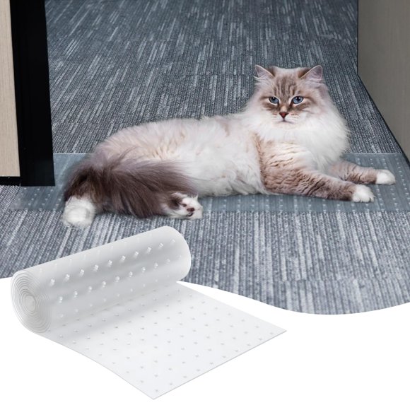 KHS 8.2FT Plastic Carpet Protector for Pets, Carpet Scratch Stopper, Non-Slip Doorway Protector Cat, Easy to Cut Cat Scratch Mat, Plastic Runners to Protect Mat