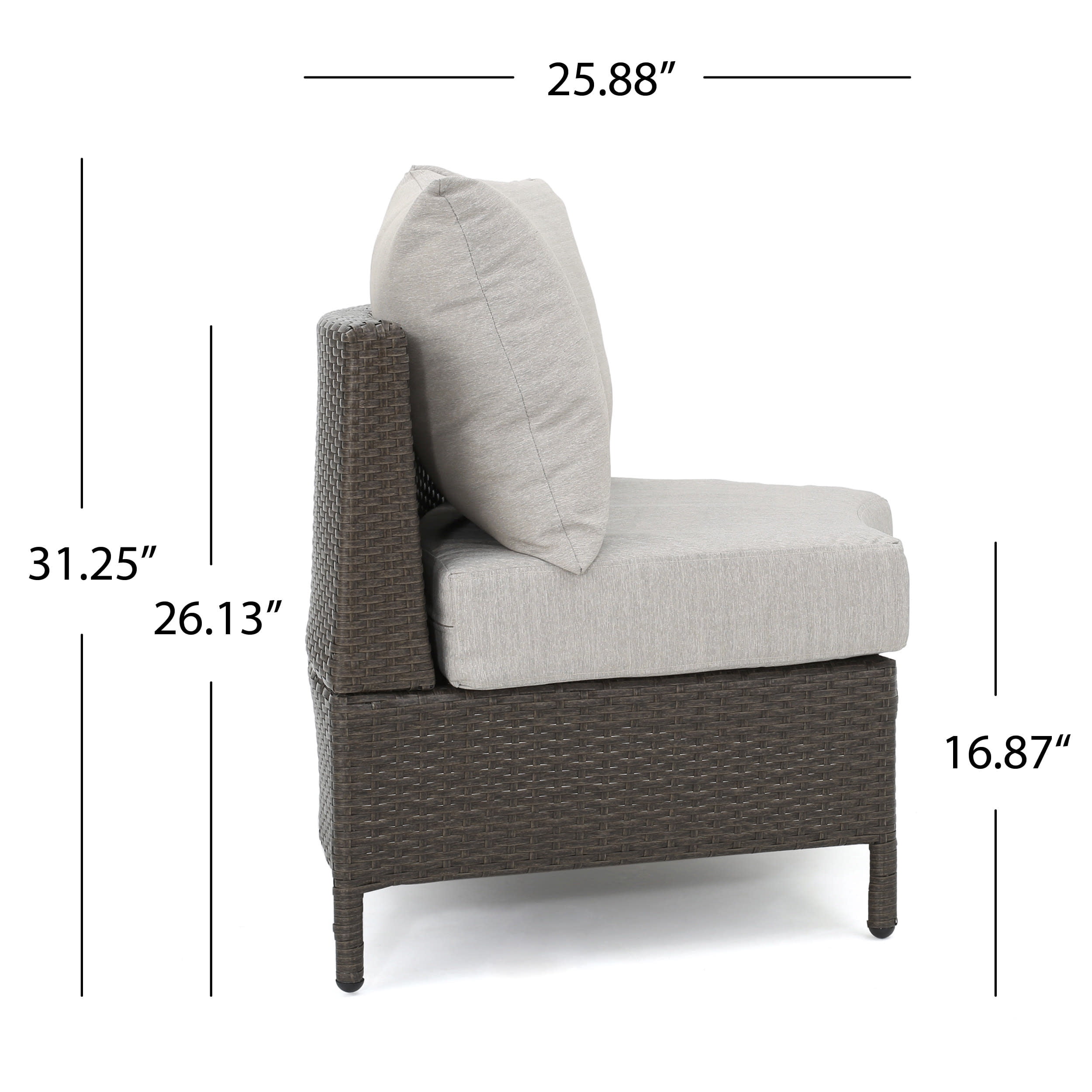 Adelina Wicker Outdoor Curved Loveseat Sectional with Cushions, Brown and Ceramic Gray