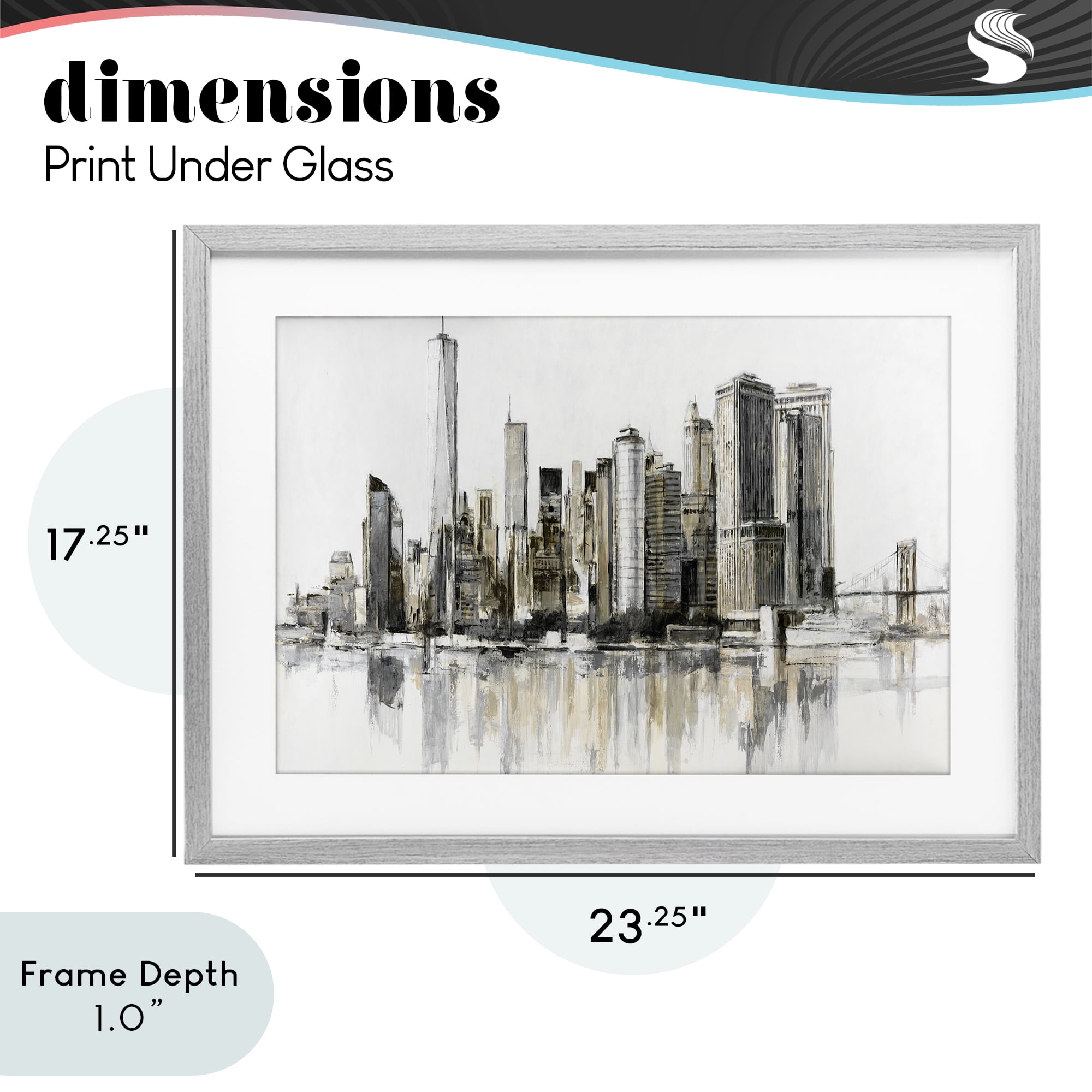 Stupell Industries Urban Skyline Reflection Gray Framed Print Under Glass, design by Lorenzo Collective