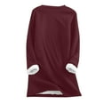 thumbnail image 3 of Chrismas Sweaters Womens Long Tops for Leggings with Pockets Sherpa Lined Xmas Print Crewneck Pullover Tunics (M, Wine), 3 of 6