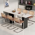 thumbnail image 6 of Hawsaiy Rattan Bar Stools Set of 2, 26" Counter Height Bar Stools with Solid Wood & Cane Back, Upholstered PU Leather Kitchen Island Stools with Chrome Metal Legs & Footrest, Brown, 6 of 6