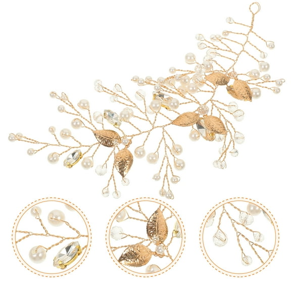 SEWCHICS 1Pcs Bridal Hair Pieces Golden Zinc Alloy Rhinestones Pearls for Women Masquerade Parties