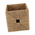 thumbnail image 4 of Cesta de almacenamiento tejida a mano, plegable, sencilla, para baño, escritorio, organizador de artículos diversos, cesta rectangular tejida de algas, 4 of 10