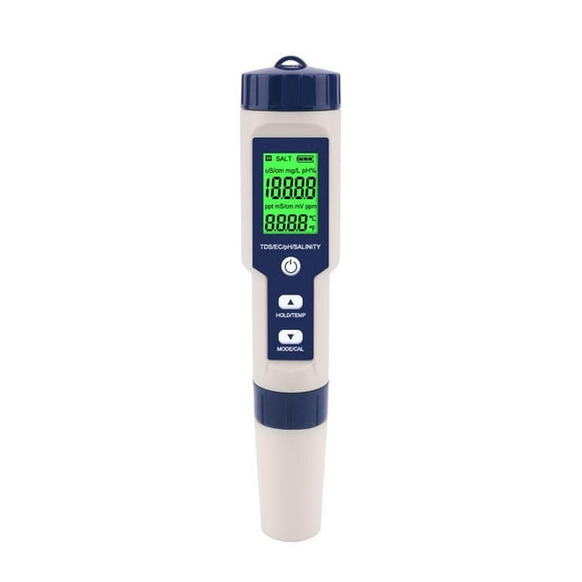 5 in 1 TDS/EC/PH/Salinity/Temperature Meter Digital Water Quality Monitor Tester for Pools, Drinking Water, Aquariums ,Accurate