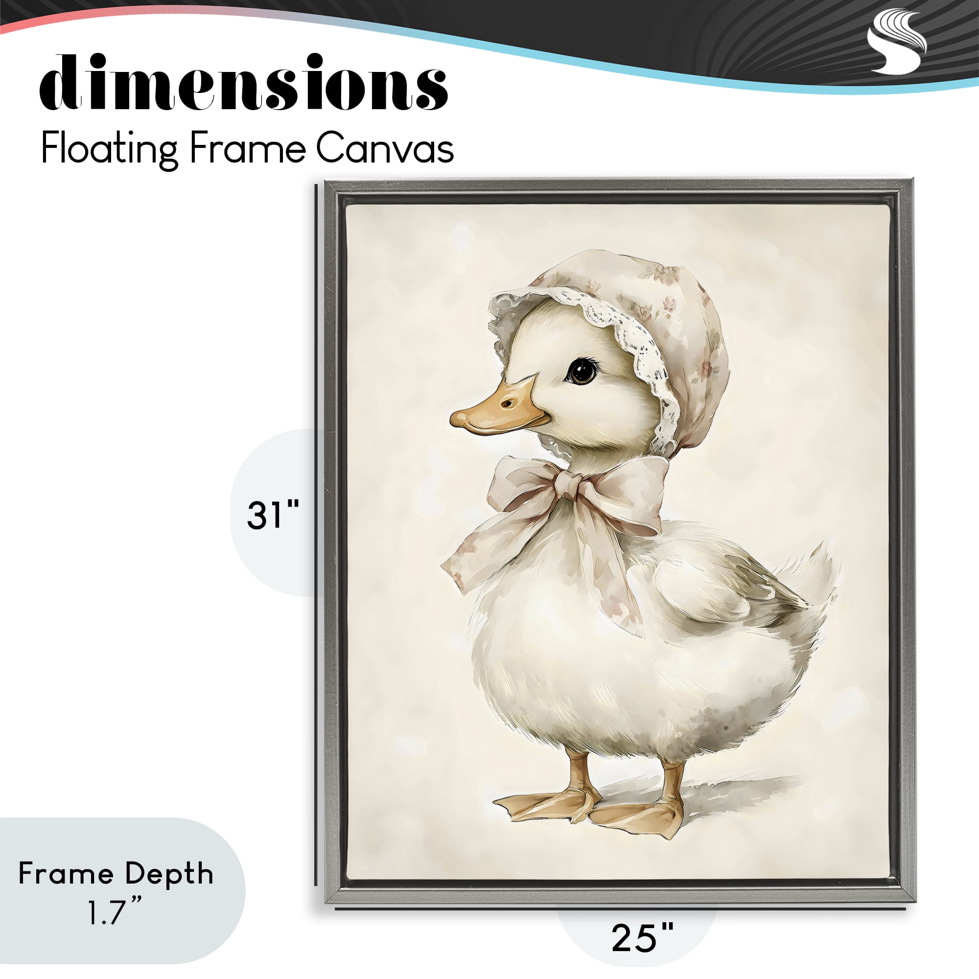 Stupell Industries Duck Wearing Bonnet Gray Framed Floater Canvas Wall Art, design by Arlington Prints