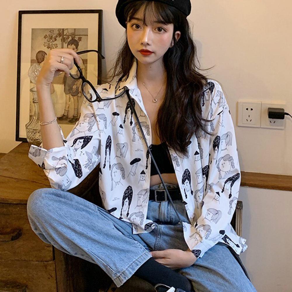 ZDMATHE - ZDMATHE Women Tops and Blouses Casual Buttons Loose Print Long  Sleeve Women's Shirt Blouse blusas mujer de moda - Walmart.com - Walmart.com