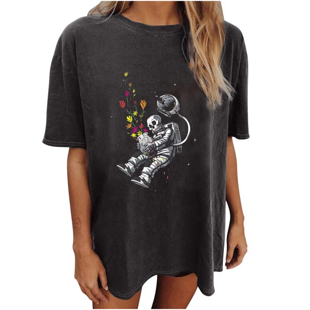Moda Mujer Damas Cayó Hombro Mangas Impresión suelta Manga corta Top Pullover Tops Pompotops hfajkhk139477