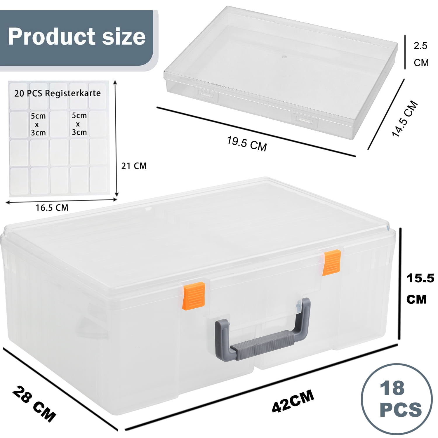 Photo Storage Box 5x7, 18 Inner Extra Large Organizer Acid-Free Photo Keeper Storage Case, Plastic Craft Storage Box for Stickers Stamps Seeds (Clear, 18 Boxes)