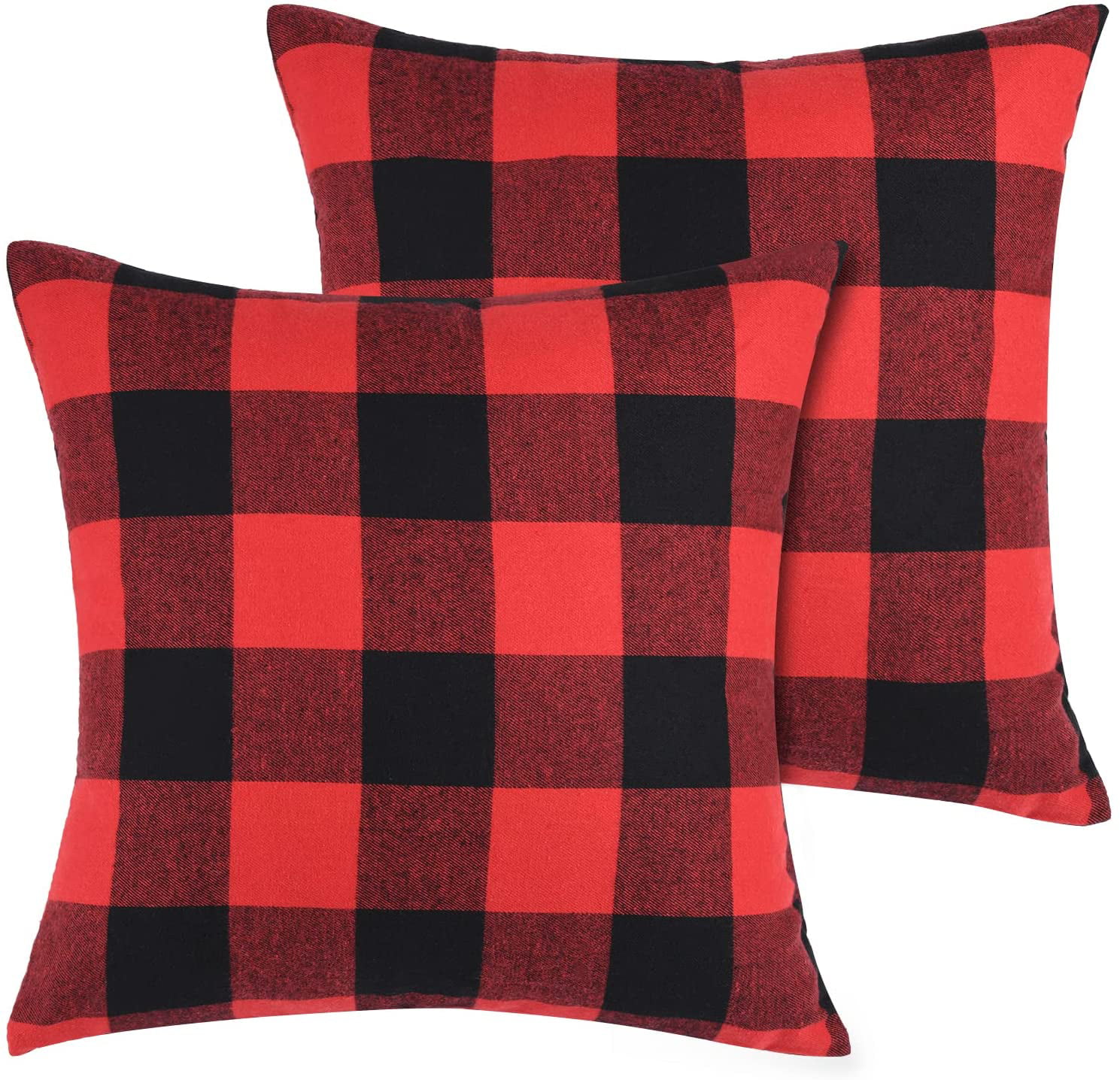 2 PCS Retro Buffalo Plaids Throw Pillow Covers Christmas Pillowcase Red 18"x18"