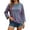 Purple, variant on Women’S Classic Striped Crew Neck 3/4 Sleeve T-Shirt, Loose Fit Casual Daily Top with Contrast Neck Trim, Soft Stretchy Breathable Polyester Fabric, 1pc, Sizes S M L XL XXL
