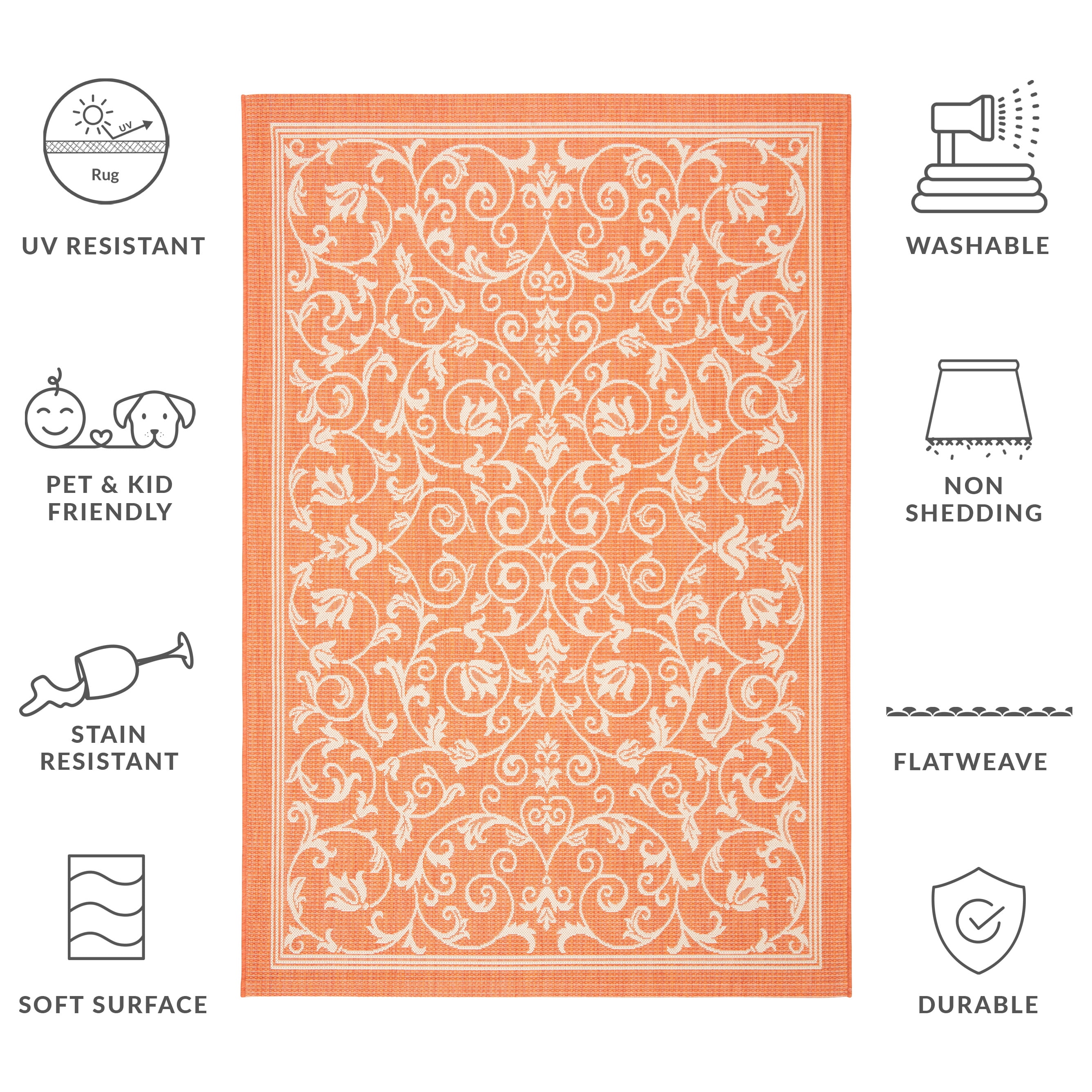 Safavieh Courtyard Nanda Botanical Indoor/Outdoor Area Rug, Terracotta/Natural, 4' x 5'7"