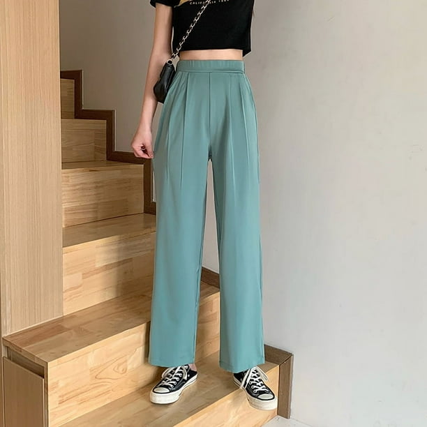 Pantalones casuales de verano para mujer, pantalones holgados y drapeados, pantalones de pierna ancha y rectos de cintura alta, pantalones de traje de talla grande a la moda, pantalones