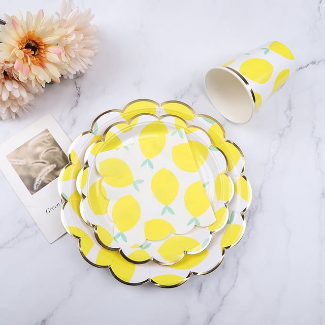 Party Supplies,Cute Lemon Fruit Themed Paper Cup Plate Disposable Tableware Best in Class