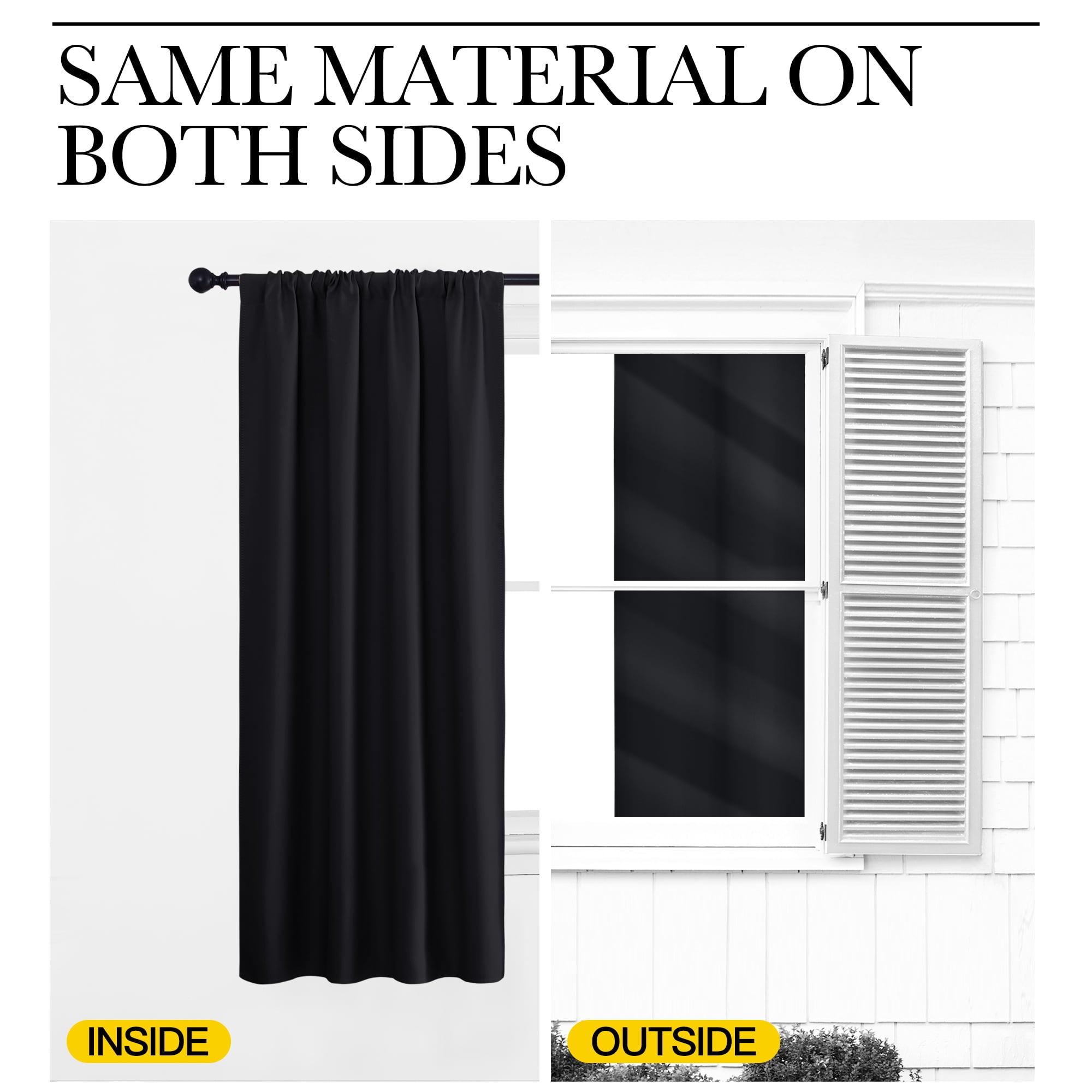 NICETOWN Blackout Curtains Thermal Insulated Rod Pocket Window Treatments Room Darkening Drapes for Bedroom, Black, 42"x63", 2 Panels  (图5)