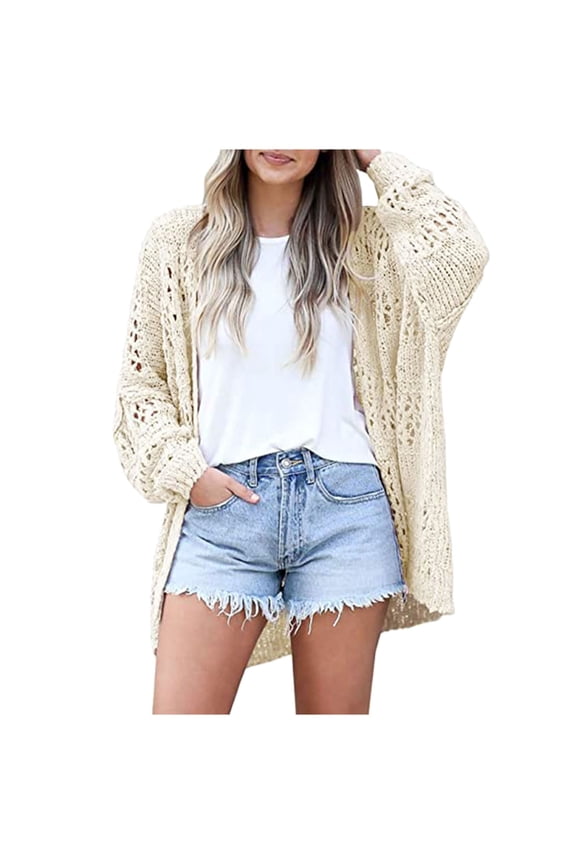 sweaters for women Open Front Crochet Knit Cardigan Sweater Loose Outwear womens tops womens sweaters Beige