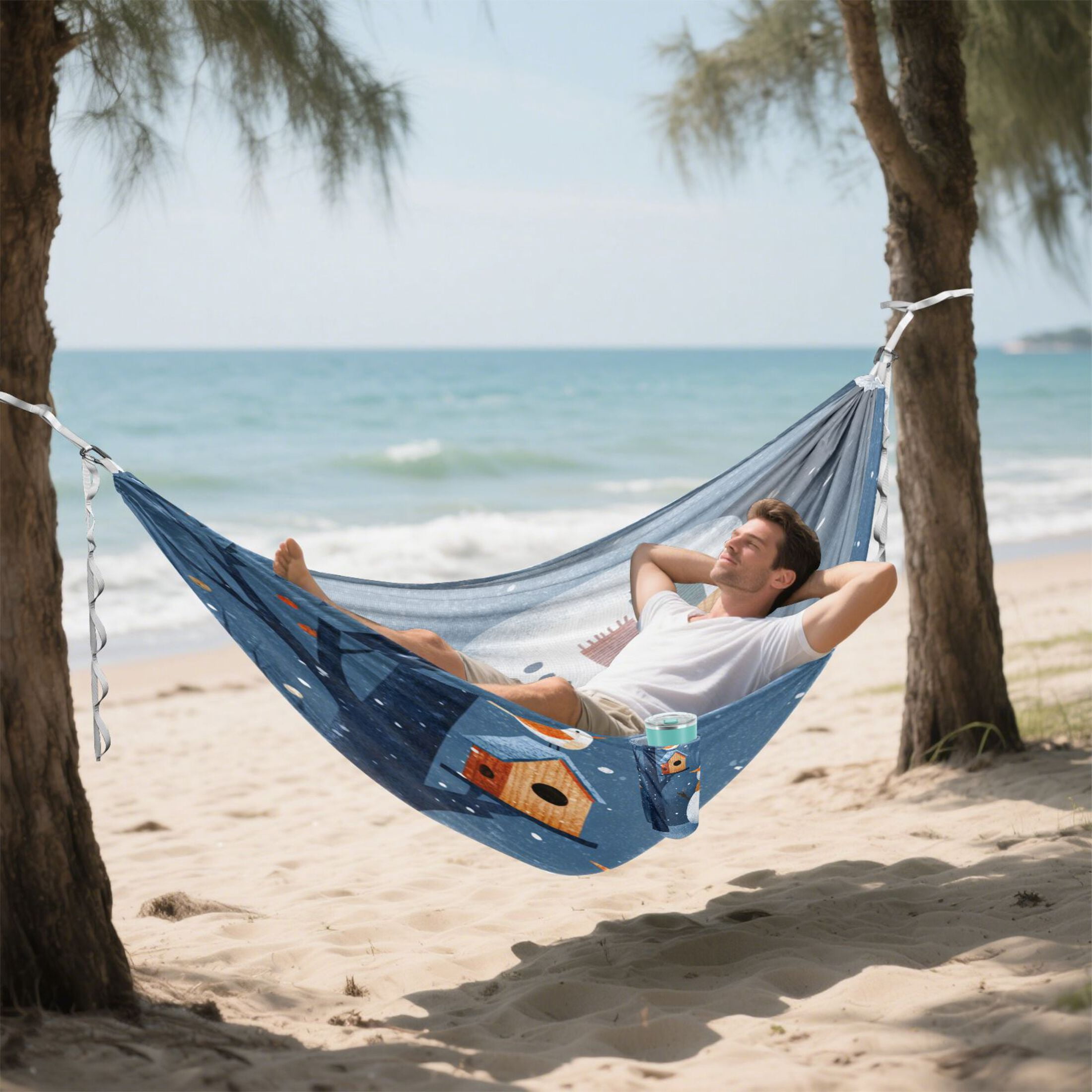 Hammock Camping Hammock Nylon Portable Hammock Travel Camping Hammock Christmas Snowmen and Bird