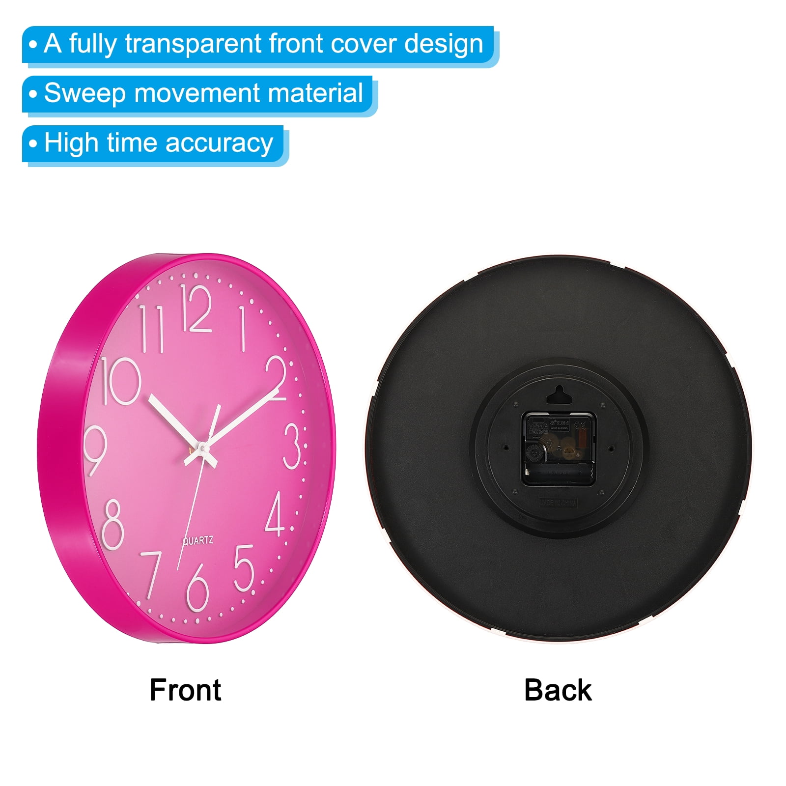 Uxcell 12" Wall Clock Battery Operated Silent Non Ticking Round Clock, Pink