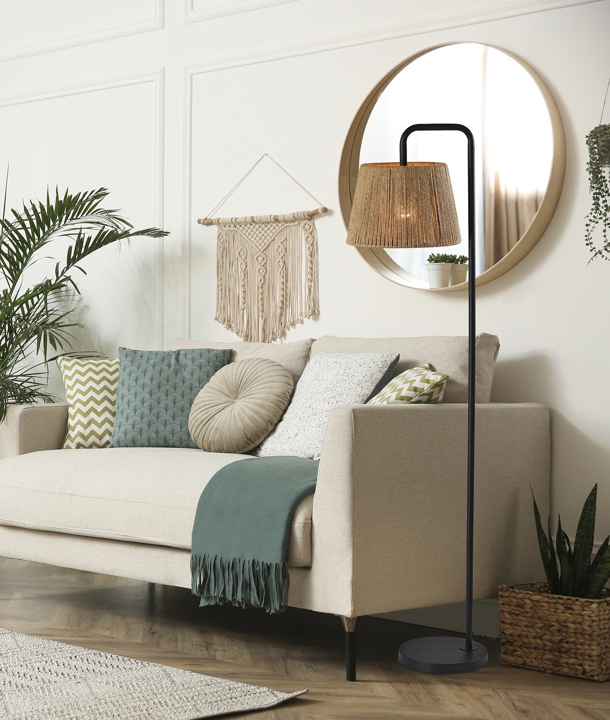 Mainstays Black Metal Floor Lamp with Rope Shade, Transitional Styling, Ideal for Office and Dorms, New