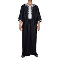 thumbnail image 1 of XDZJLR Men's Shirts Embroidered Comfortable Arab Muslim Medium Long Sleeve Robe Tops, 1 of 7