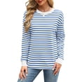 thumbnail image 4 of WEAIXIMIUNG Sweat à Fermeture Éclair Femme Sans Capuche Mode Couleur Contrastée Ample Col Rond Rayé Manches Longues Haut Décontracté pour Femme, 4 of 8