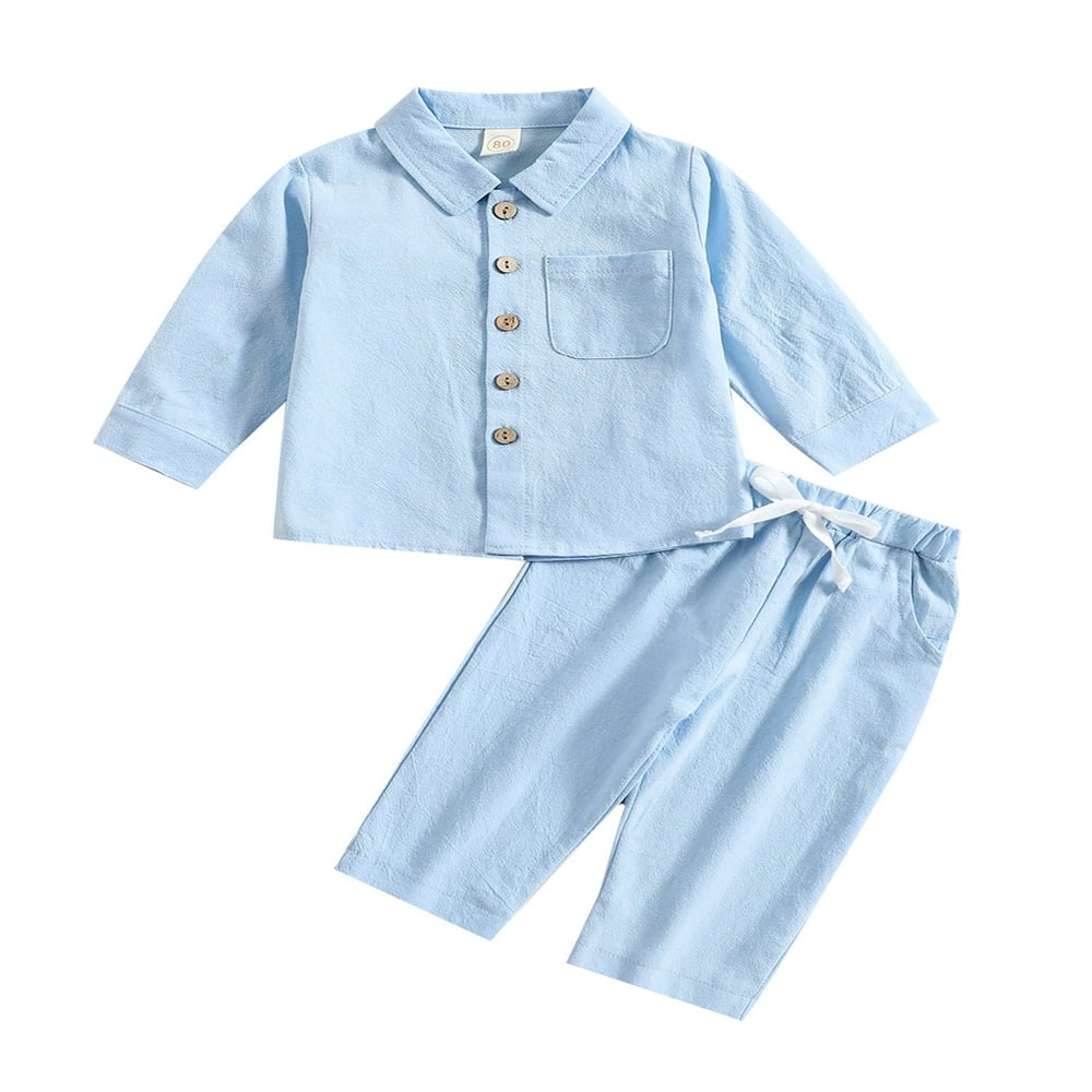 POINTERTECK Toddler Baby Boy Cotton Linen Pants Set Solid Color