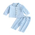 thumbnail image 1 of POINTERTECK Toddler Baby Boy Cotton Linen Pants Set Solid Color Long Sleeve Button Down T-Shirt Tops Pants Fall Clothes Outfit, 1 of 7
