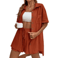 thumbnail image 2 of LYMAYTER Women's Summer 2 Piece Breathable Button-Up Shirt & Functional Pocket Shorts Tracksuit Outfit, 2 of 9