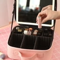 thumbnail image 3 of Yzhappy Travel Makeup Bag With LED Mirror, Cosmetic Train Case with Light up Mirror, Portable Makeup Artist Organizer Bag with Adjustable Dividers, Makeup Brush Holder Storage, Pink, 3 of 6