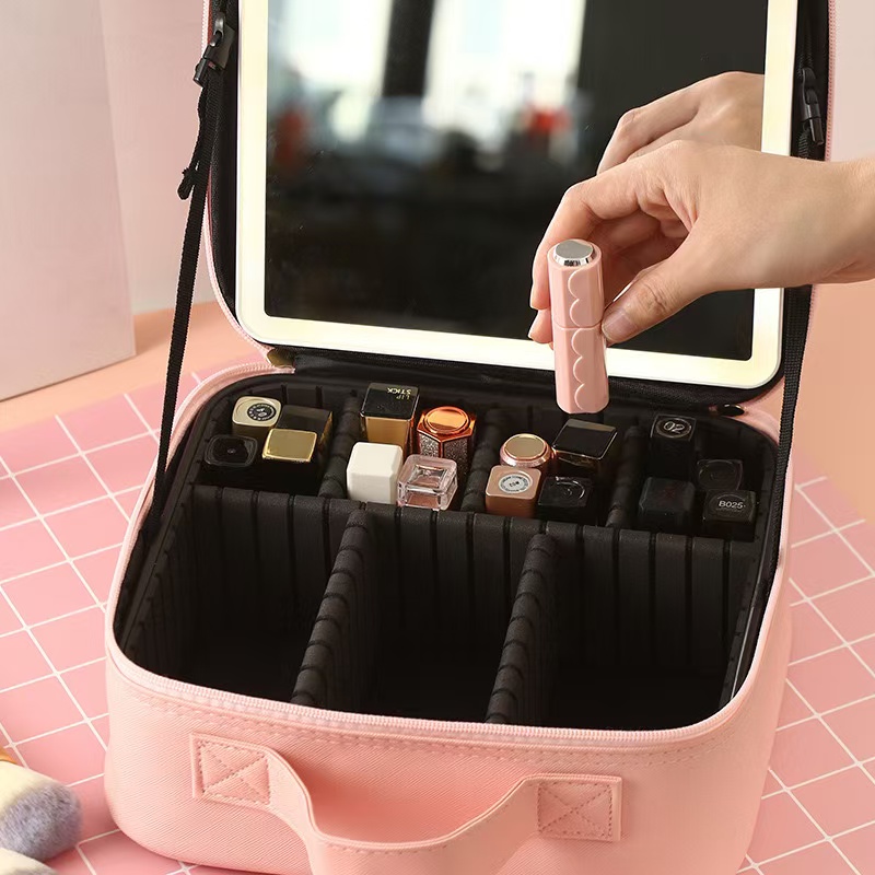 YZHAPPY Travel Makeup Case with LED Mirror, Pink photo 3