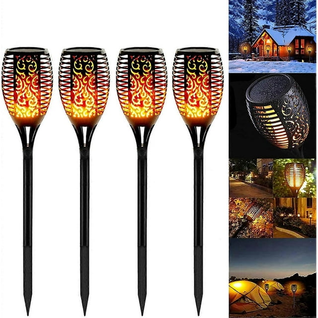 Garden Torch Light, 4 Pack LED Lights Solar Flames Torch Waterproof IP65 Garden Torch Light Decor Lamp & Solar Light Lamp