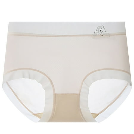 BYHONG Ladies Ultrathin Traceless Breathable Ice Silk Mid High Waist Lifting Transparent Soft Panties Womens Panties Beige XL