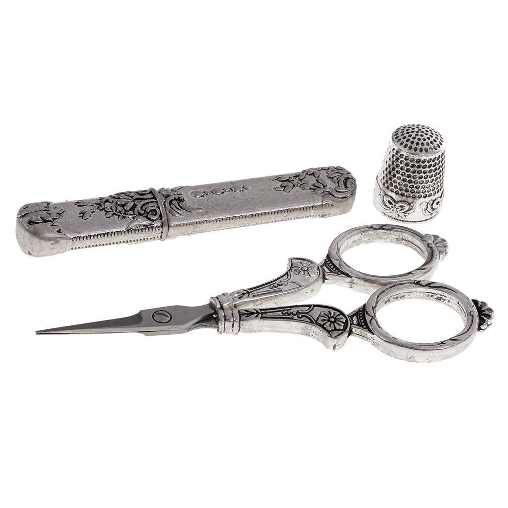GUOOL 6 Pieces Antique Silver Stainless Steel Sewing Scissors Thimble Needlecase Sewing Tools Set for Embroidery Cross Stitch DIY Needleworking Patchwork