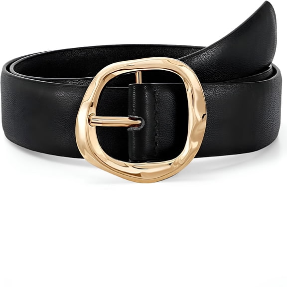 TELOLY Women Leather Belt for Jeans Pants Casual Waist Belt with Gold Buckle