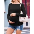 thumbnail image 3 of Weardear 3 Packs Maternity Tops Long Sleeve Boat Neck Pregnancy Tunic T Shirts Side Ruched Casual Pregnant Clothes, 3 of 6