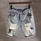 thumbnail image 3 of Pantalones cortos de mezclilla para hombre, largos, con parches de texto, bermudas, pantalones vaqueros cortos para hombre, moda coreana, nuevos en diseñador, botones Xxxl, verano, 3 of 5