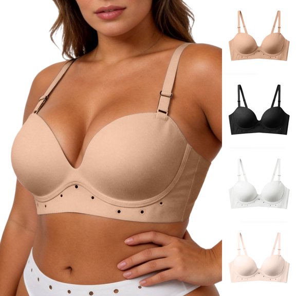 DDAPJ pyju Women's Push Up T-Shirt Bra No Underwire Jelly Bras Full Coverage Bralettes Comfortable Everyday Bras Beige 70AB