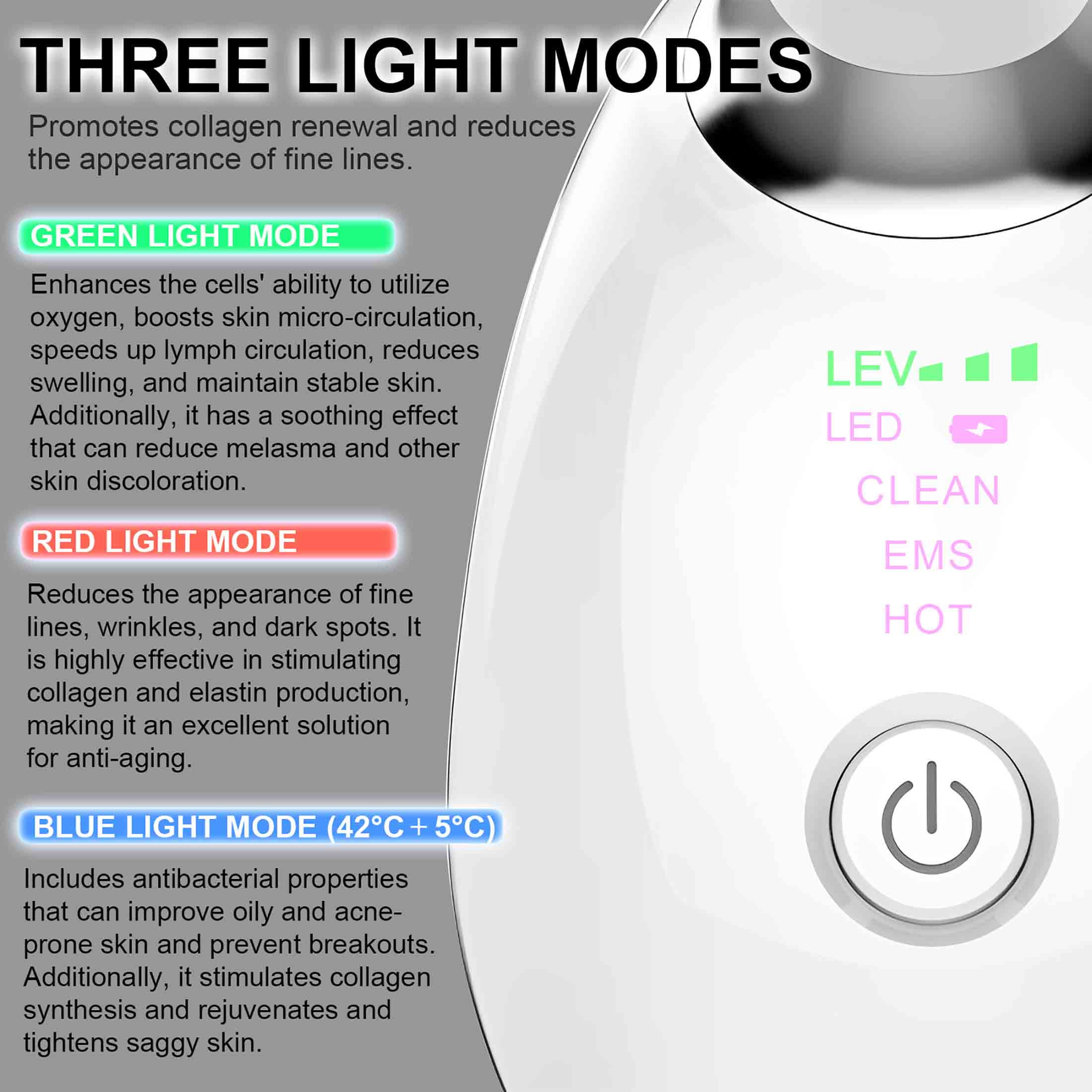 Aliver Red Light Massager for Face,Multi Color LED, Firm, Lift, And Rejuvenate the Skin,USB Charging(White)