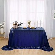 Kirsooku Navy Blue Sequin Tablecloth Glitter Sparkly Iridescent Shimmer for Rectangle Table Cloth 60 X 126 Table Covers Decorations for Birthday Party Supplies Event Wedding Table Skirt Decor