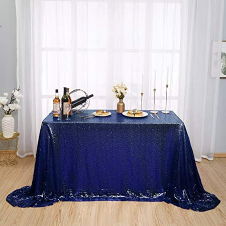 Kirsooku Navy Blue Sequin Tablecloth Glitter Sparkly Iridescent Shimmer for Rectangle Table Cloth 60 X 126 Table Covers Decorations for Birthday Party Supplies Event Wedding Table Skirt Decor