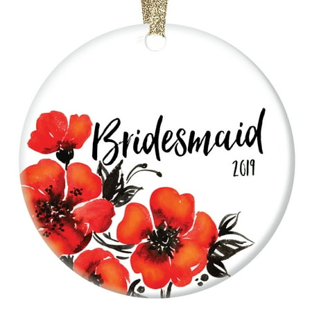 Christmas Dinner Idea Bridesmaid Wedding Party Keepsake Ornament 2019 Christmas Gift Box Ideas Bride's Sister Girlfriend Bridal Shower Rehearsal Dinner Favors Bright Colorful Poppy Floral 3