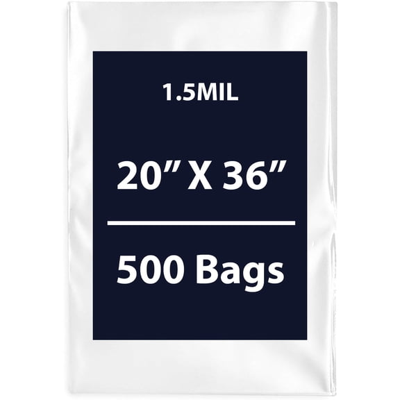 Multiple Sizes Clear Flat Poly Bags - 20"x36" & (500 Bags) 1.5Mil Flat Open Top Plastic Packaging Packing | Flexible and Durable Plastic Bags | Low-Density Polyethylene (LDPE)