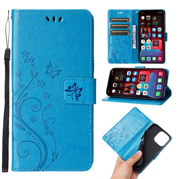 Allytechgroup Wallet Phone Case for iPhone 16 Pro Max with Credit Card Slot, PU Leather Flip Case with Lanyard Kickstand for Women Girls Shockproof Back Cover for iPhone 16 Pro Max, Blue